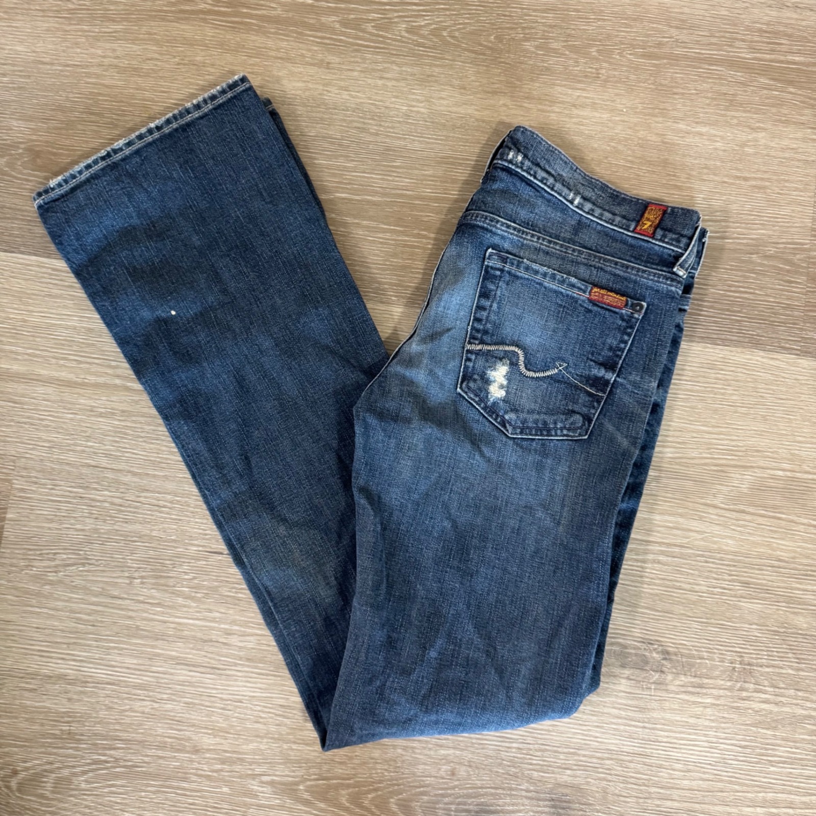 7 For All Mankind Bootcut Jeans Women Size 29 Blue Distressed Denim